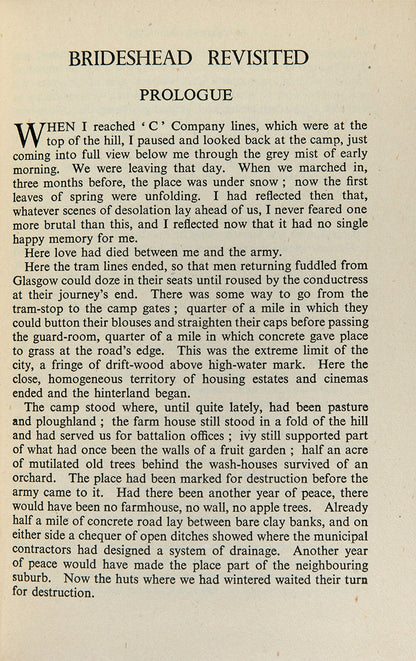 Evelyn Waugh's defining novel, Brideshead Revisited, details the spiritual lives behind the facades of an aristocratic family and their middle-class friend, the protagonist.