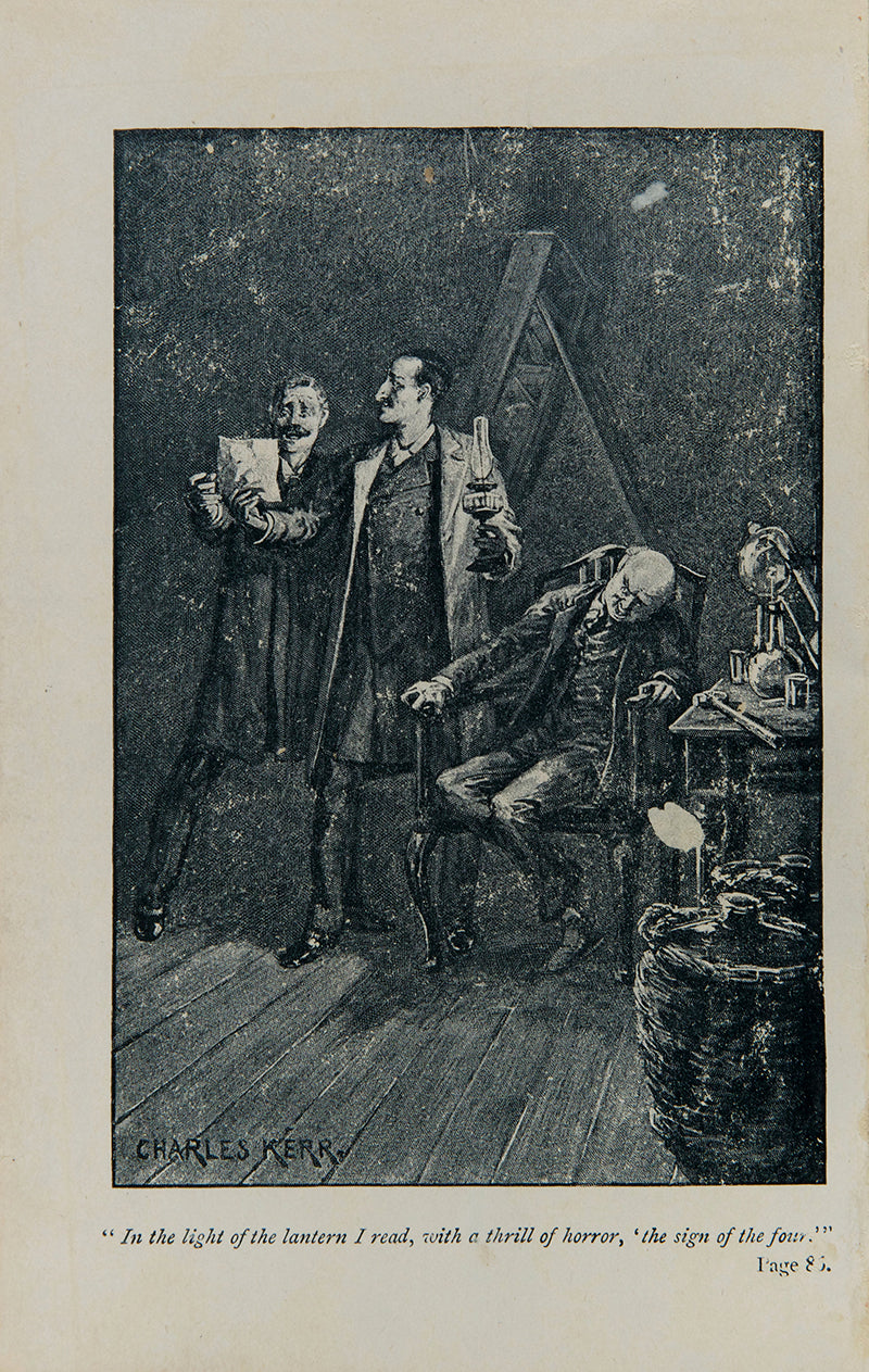 A first edition of the second Holmes novel, The Sign of Four by Arthur Conan Doyle.