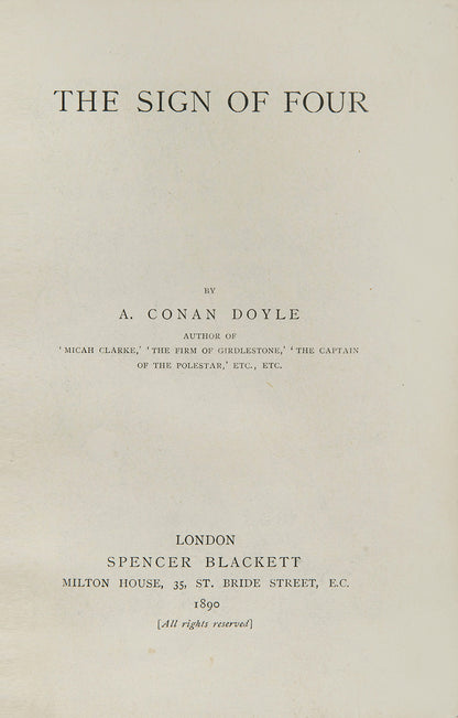 A first edition of the second Holmes novel, The Sign of Four by Arthur Conan Doyle.