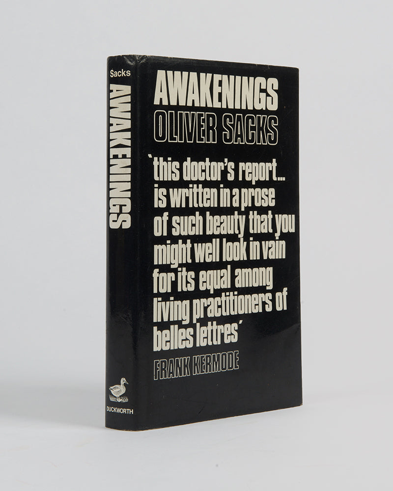 First edition, inscribed by the author, of Dr Oliver Sacks' Awakenings, the story of his use of the drug L-DOPA to treat victims of encephalitis lethargica epidemic of the 1920s. 