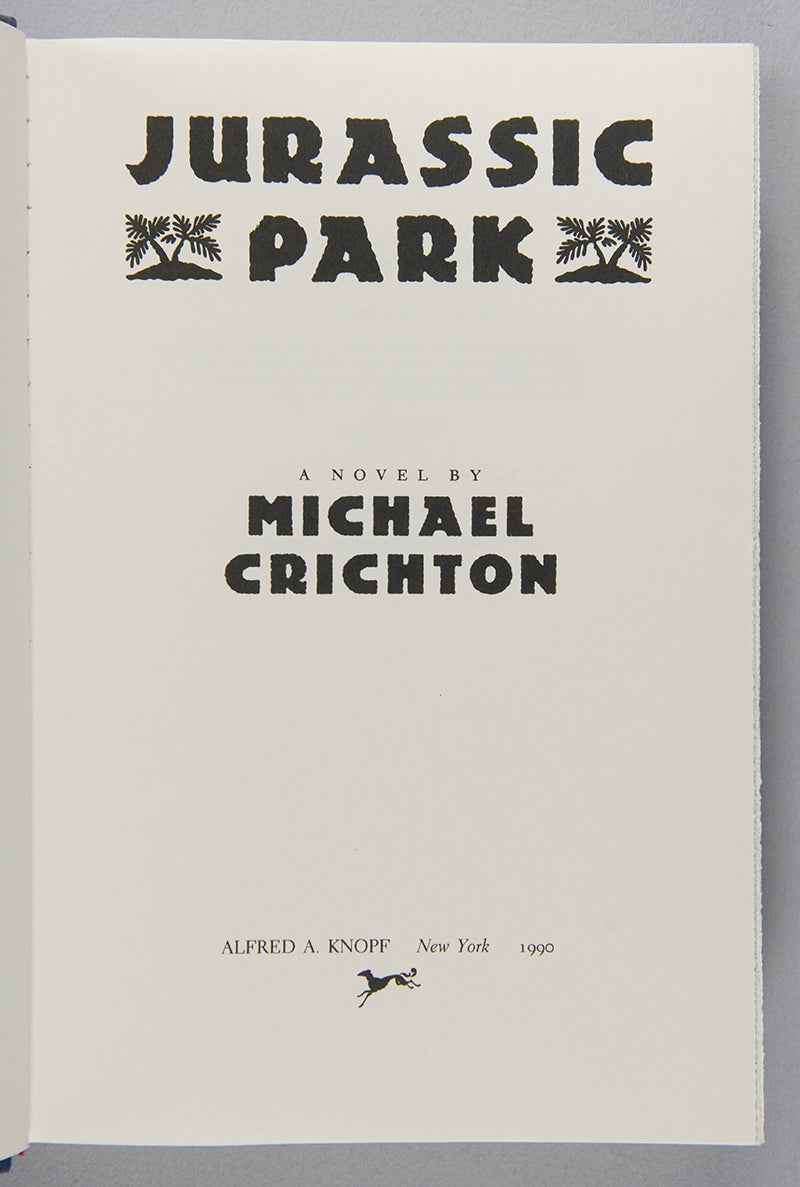 First trade edition of Michael Crichton's Jurassic Park, the book that spawned a global franchise after its 1993 adaptation directed by Steven Spielberg.