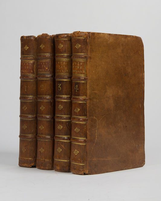 An excellent firsts edition set of John Campbells' history of the British navy from the Roman Conquest to the reign of George I, Lives of the Admirals