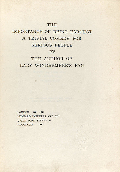 A first edition of Oscar Wilde's seminal play, The Importance of Being Earnest.