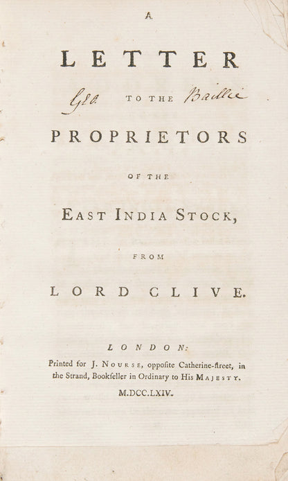 A Letter to the Proprietors of the East India Stock, from Lord Clive.