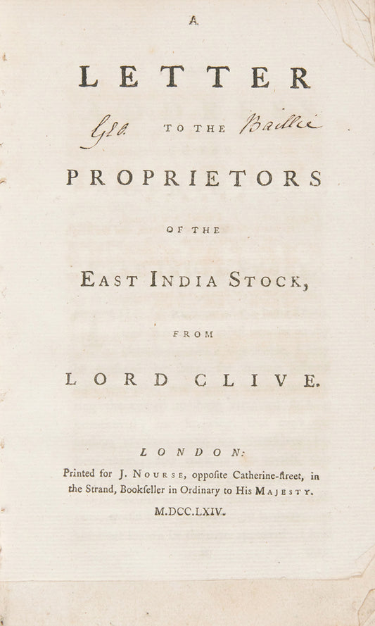 A Letter to the Proprietors of the East India Stock, from Lord Clive.