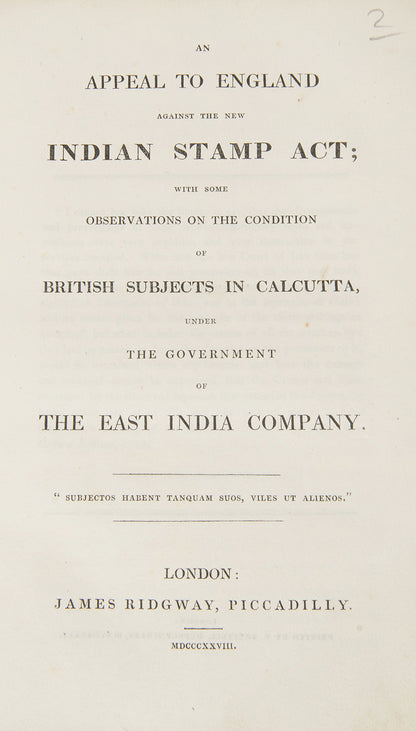 An Appeal to England Against the New Indian Stamp Act;