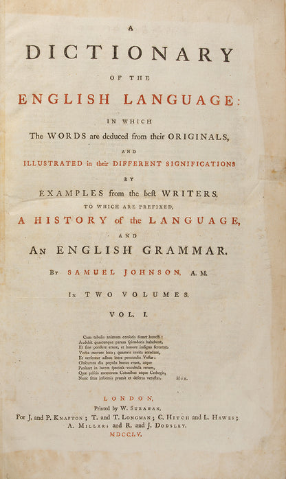 The first edition of Samuel Johnson's A Dictionary of the English Language