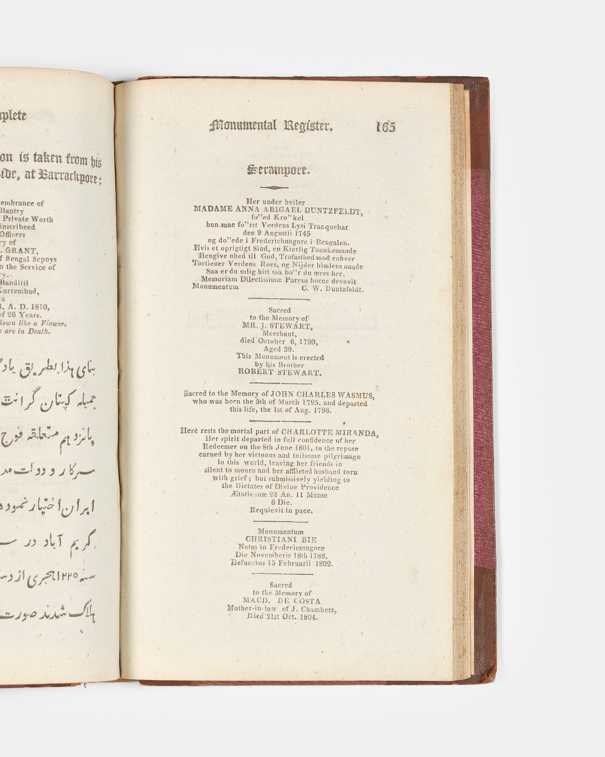 First edition of The Complete Monumental Register by M Derozario, one of the first attempts to record the graves and gravestone inscriptions of burials around the area of Calcutta.