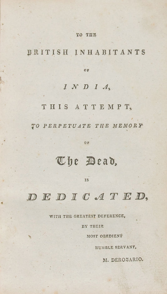 First edition of The Complete Monumental Register by M Derozario, one of the first attempts to record the graves and gravestone inscriptions of burials around the area of Calcutta.
