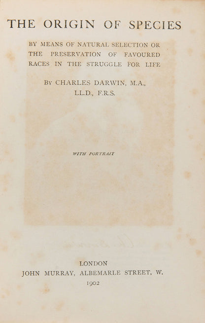 A nicely bound example of Darwin's Origin of Species.