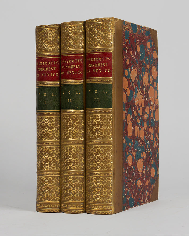 A handsomely bound set of Prescott's History of the Conquest of Mexico, a classic and important account of the Spanish Conquest of Mexico.