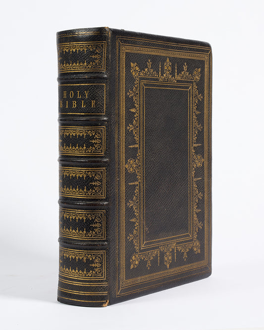 A well-preserved mid-Vicotiran King James Bible in the original black pebble-grain gilt-panelled morocco