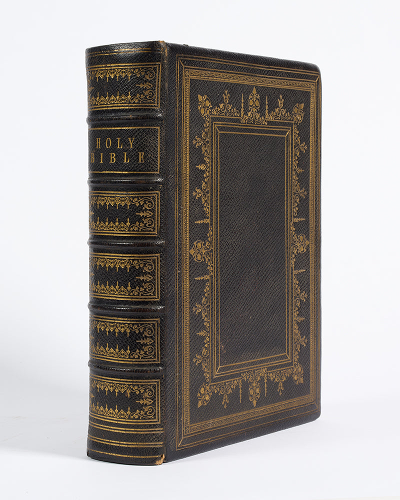 A well-preserved mid-Vicotiran King James Bible in the original black pebble-grain gilt-panelled morocco