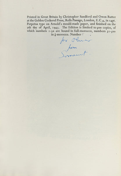 Special presentation copy bound by Sangorski and Sutcliffe.