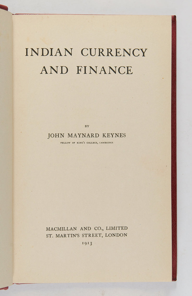 John Maynard Keynes' first published book Indian Currency and Finance in full red morocco