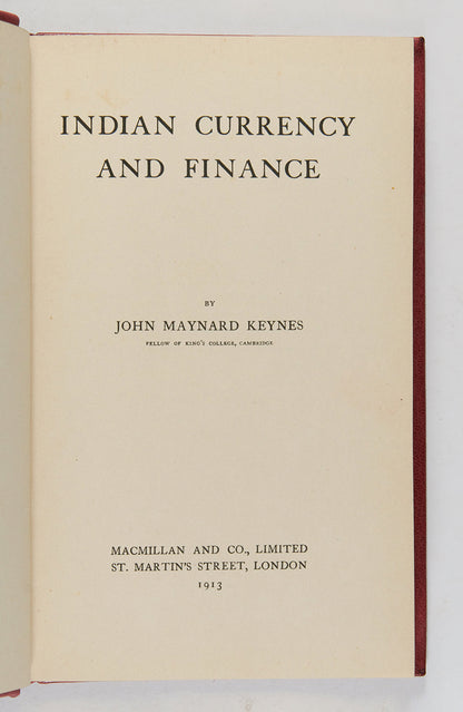 John Maynard Keynes' first published book Indian Currency and Finance in full red morocco