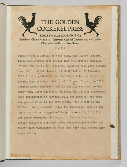 Scarce limited edition bound by Sangorski & Sutcliffe of Gertrude Bell's The Arab War.
