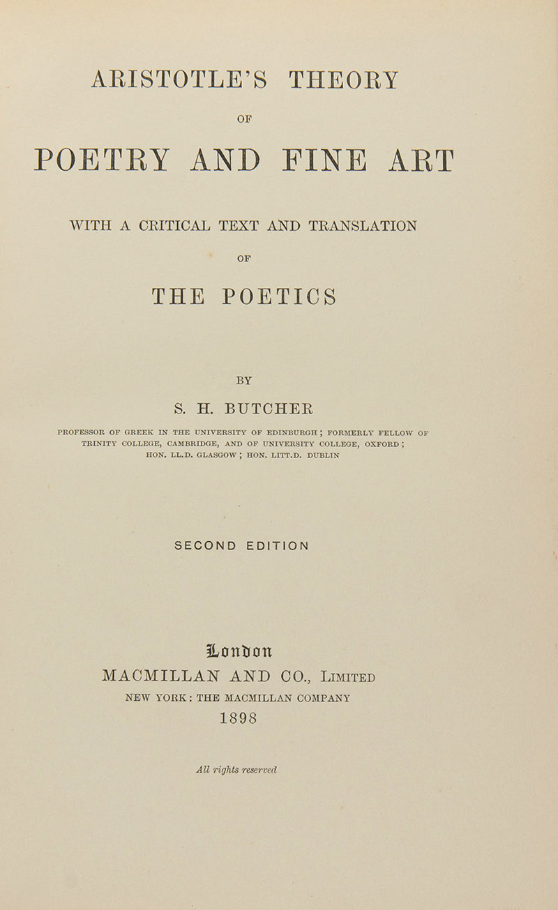 Aristotle's Theory of Poetry and Fine Art.