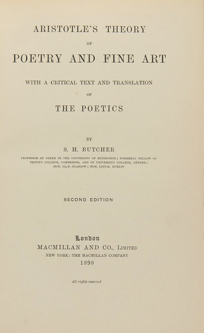 Aristotle's Theory of Poetry and Fine Art.