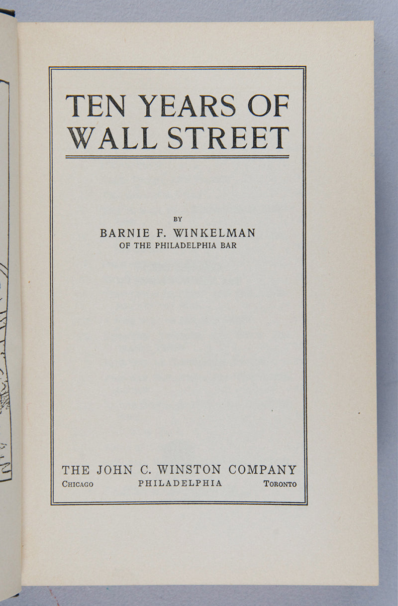 The first edition of this retsopective on the New York Stock Exchange in the decade preceding the crash of 1929, inscribed by the author
