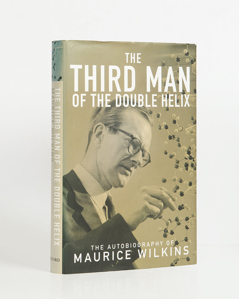 An inscribed first edition of Maurice Wilkins' autobiography. Wilkins shared the 1962 Nobel Prize with Francis Crick and James Watson for the discovery of the double helix structure of DNA. 