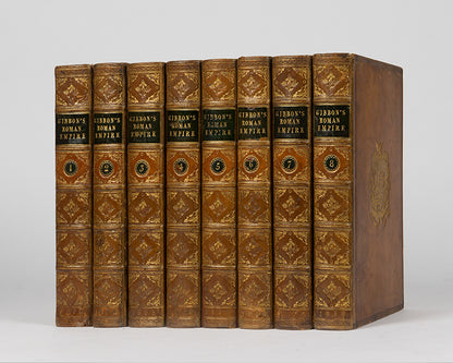 A handsome edition og Edeward Gibbon's classic History of the Decline and Fall of the Roman Empire, in a contemporary tan calf armoiral binding
