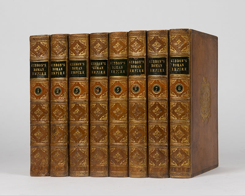 A handsome edition og Edeward Gibbon's classic History of the Decline and Fall of the Roman Empire, in a contemporary tan calf armoiral binding