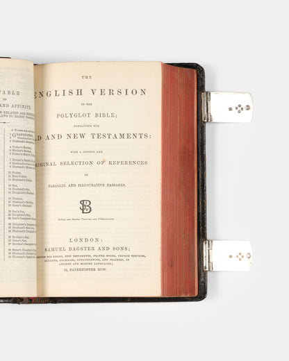An attractive later printing of Samuel Bagster's Polyglot Bible, bound in contemporary black morocco with hallmarked silver clasps in full working order