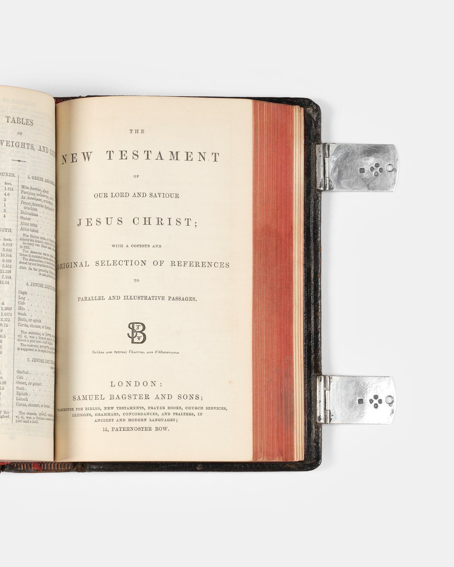 An attractive later printing of Samuel Bagster's Polyglot Bible, bound in contemporary black morocco with hallmarked silver clasps in full working order