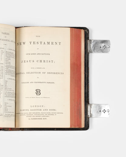 An attractive later printing of Samuel Bagster's Polyglot Bible, bound in contemporary black morocco with hallmarked silver clasps in full working order
