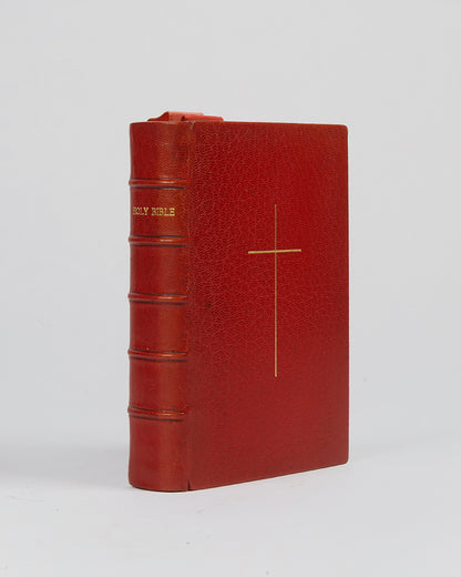 A handsomely-bounded edition of the King James Bible in red morocco gilt by Bumpus