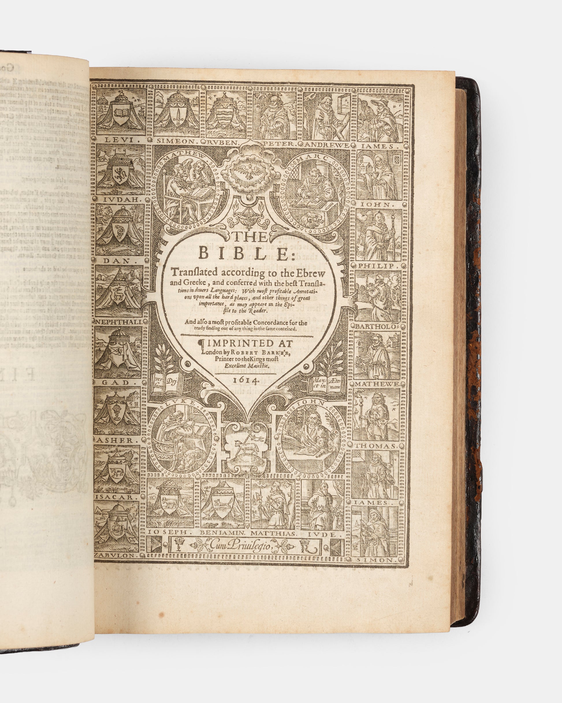A superb, rare complete example of the Geneva Bible, bound with the Book of Common Prayer, Concordances and Pslam, in the original blind-panelled calf binding