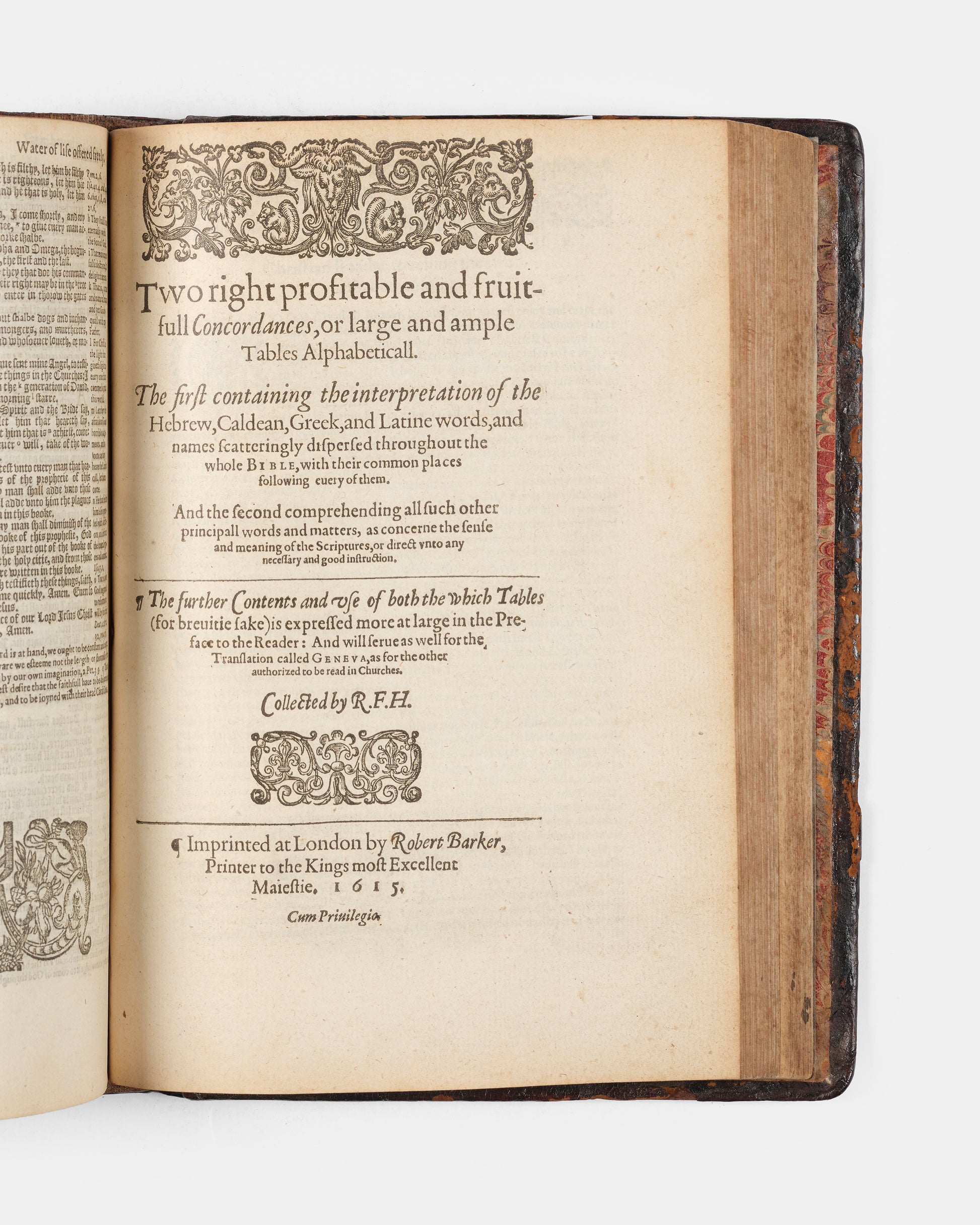 A superb, rare complete example of the Geneva Bible, bound with the Book of Common Prayer, Concordances and Pslam, in the original blind-panelled calf binding