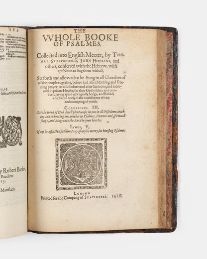 A superb, rare complete example of the Geneva Bible, bound with the Book of Common Prayer, Concordances and Pslam, in the original blind-panelled calf binding