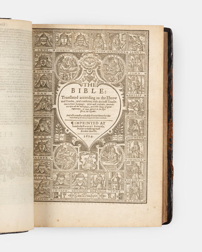 A superb, rare complete example of the Geneva Bible, bound with the Book of Common Prayer, Concordances and Pslam, in the original blind-panelled calf binding