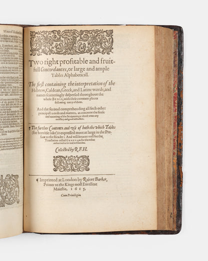 A superb, rare complete example of the Geneva Bible, bound with the Book of Common Prayer, Concordances and Pslam, in the original blind-panelled calf binding