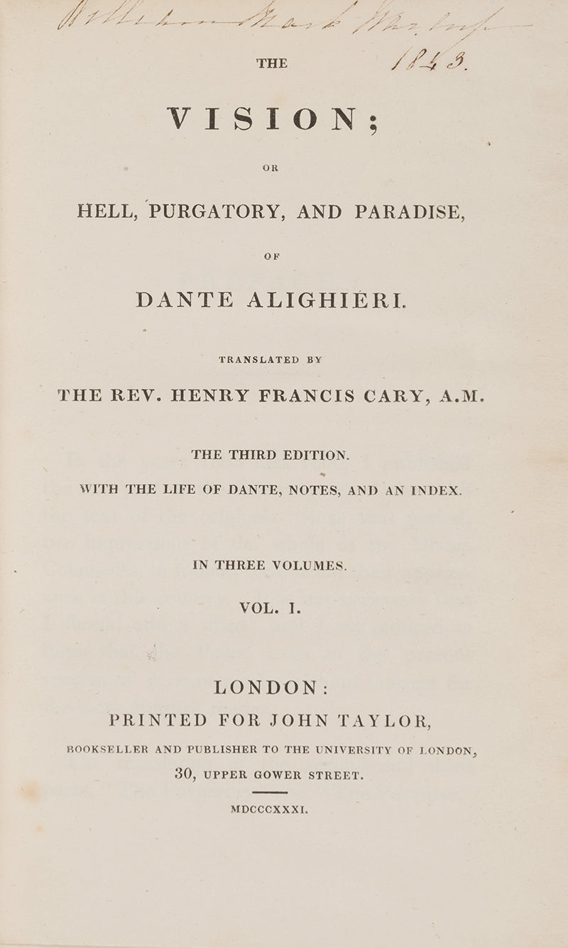 The third edition of this translation of Dante Alighieri's Divine Comedy by Henry Francis Cary