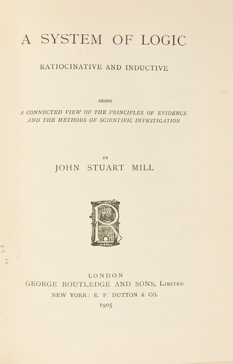 J.S. Mill's most important work of pure philosophy, A System of Logic, in a prie-binding for Solihull Grammar School