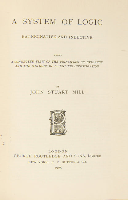J.S. Mill's most important work of pure philosophy, A System of Logic, in a prie-binding for Solihull Grammar School