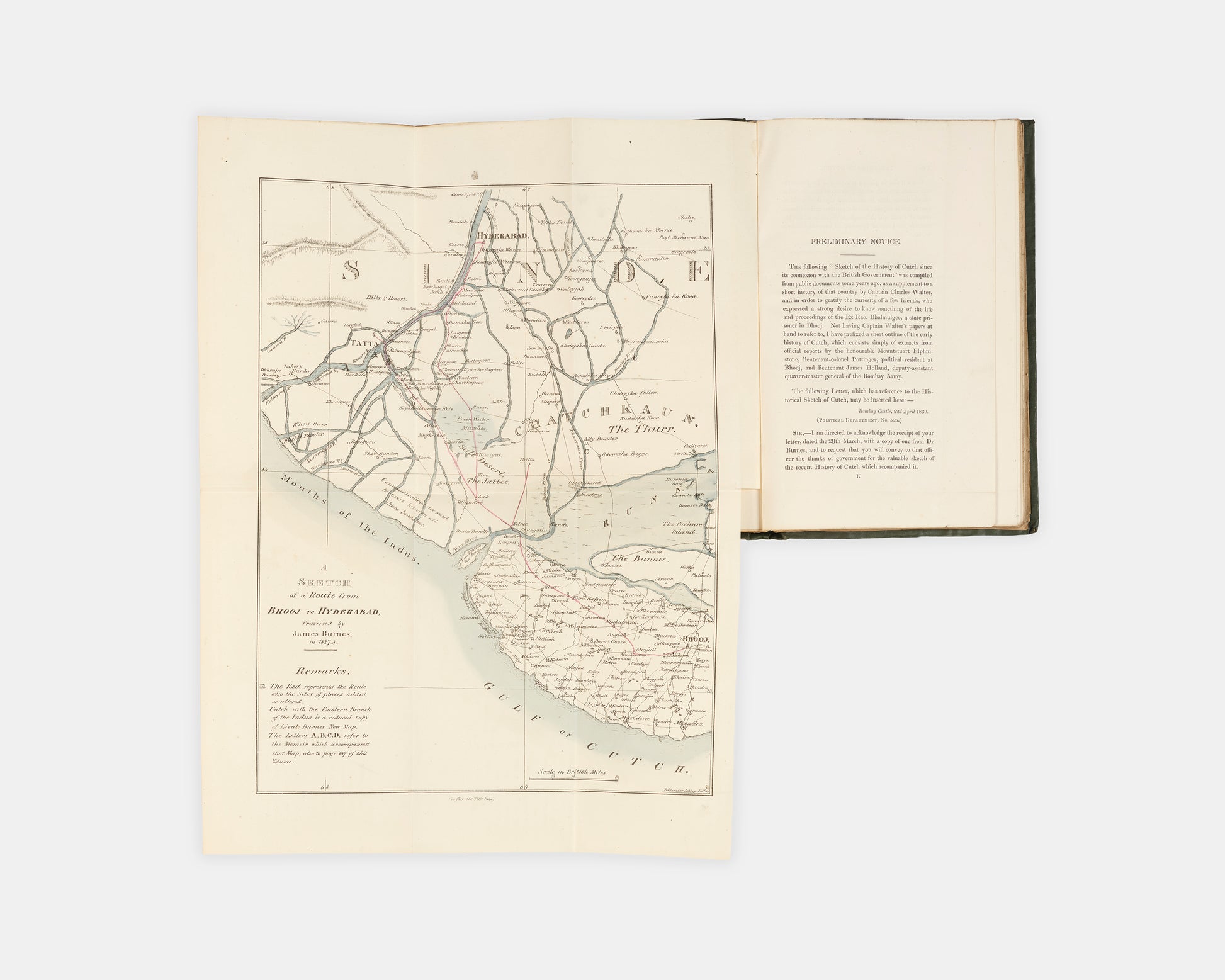 James Burnes's own copy of his work A Narrative of a Visit to the Court of Sinde, with his bookplate, a scarce account of Sindh and the Kutch.