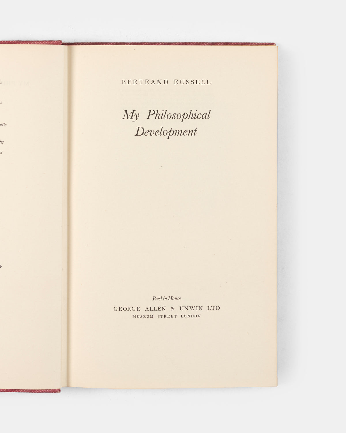 The first edition of Bertrand Russell's intellectual autobiography My Philosophical Development, in the unclipped dustjacket
