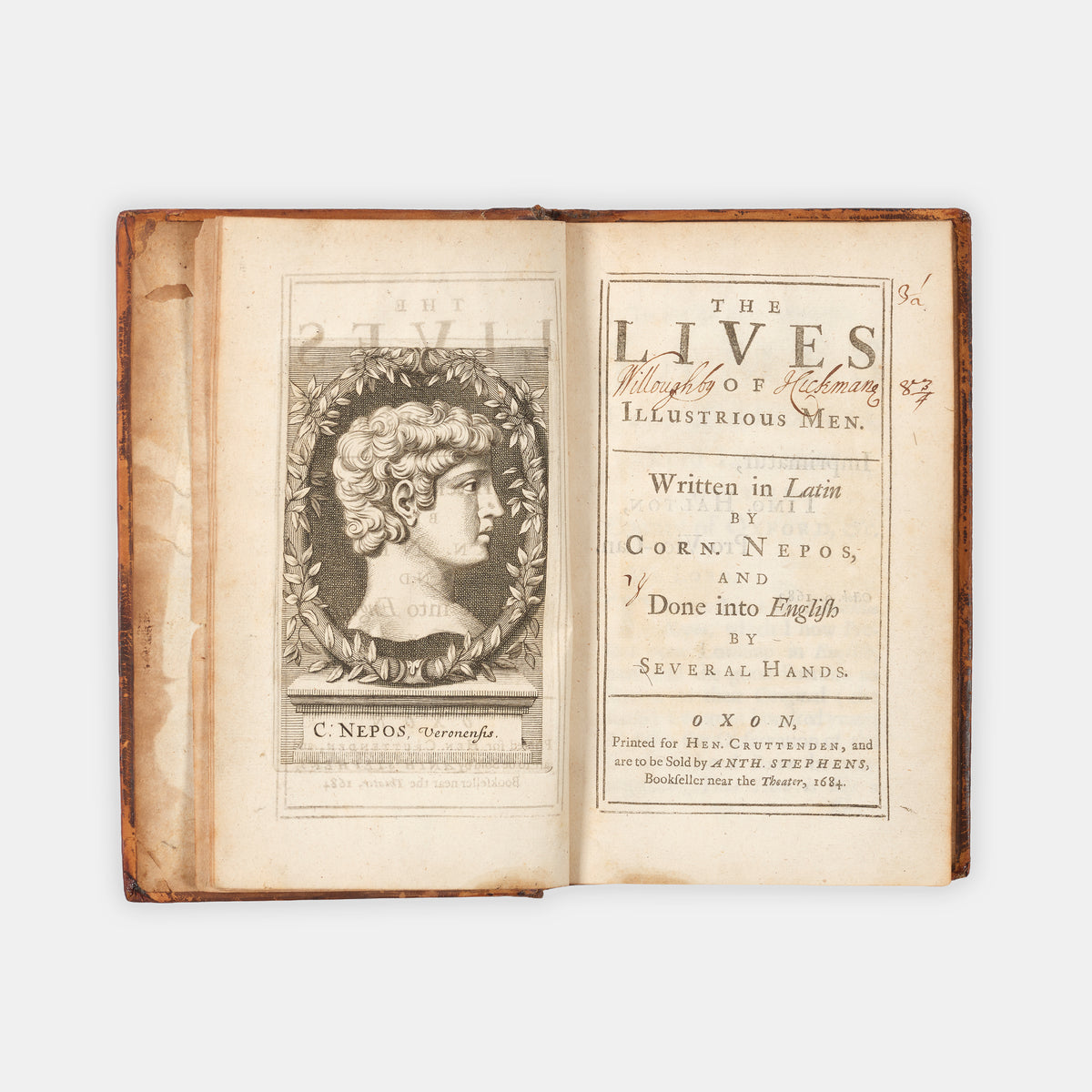 The frist edition of thi translation of Cornelius Nepos' De Viris Illustribus, The Lives of Illustrious Men