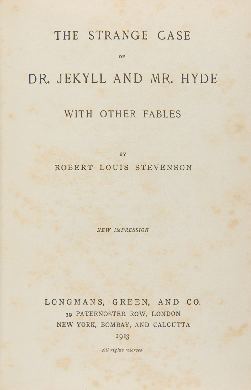 A later edition of The Strange Case of Dr Jekyll and Mr Hyde in a fine binding.