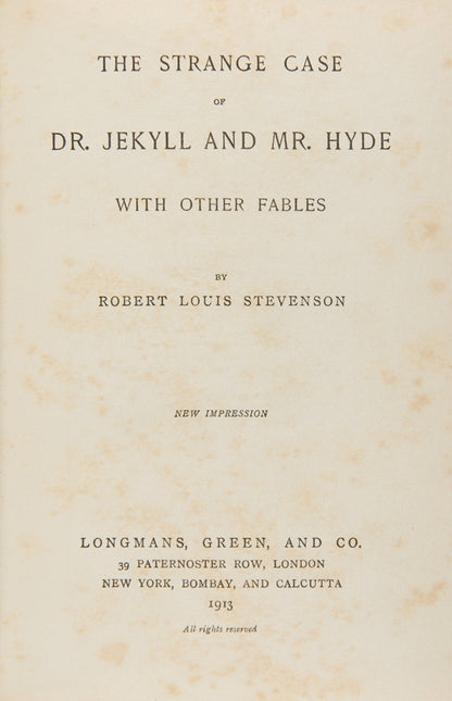A later edition of The Strange Case of Dr Jekyll and Mr Hyde in a fine binding.