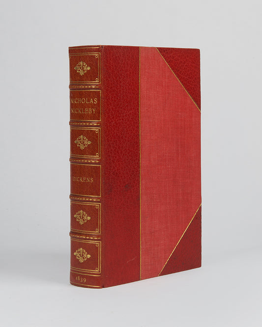 A finely bound frist edition of Nicholas Nickleby by Charles Dickens.