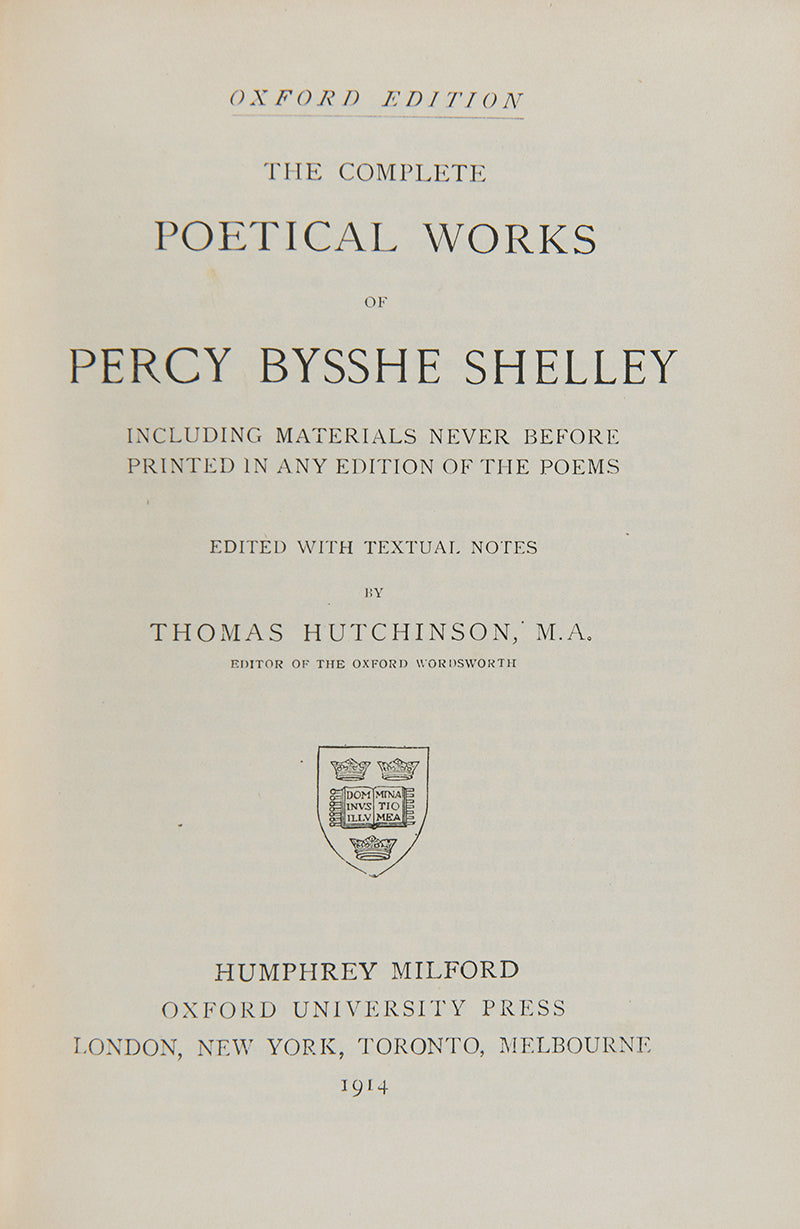 The Complete Poetical Works of Percy Bysshe Shelley, published by the Oxford University Press.