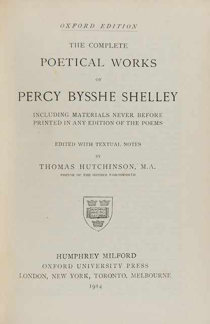 The Complete Poetical Works of Percy Bysshe Shelley, published by the Oxford University Press.