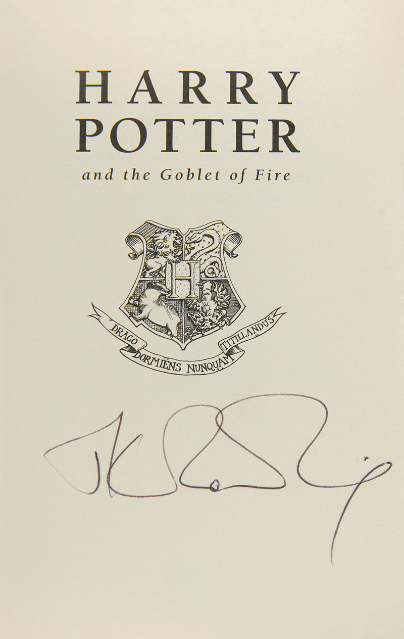 A wibderful signed first edition of J.K. Rowling's fourth book, Harry Potter and the Goblet of Fire.
