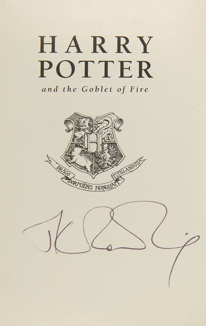 A wibderful signed first edition of J.K. Rowling's fourth book, Harry Potter and the Goblet of Fire.