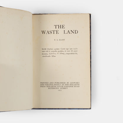 First English edition of The Waste Land by T.S. Eliot, one of 460 copies handprinted by Leonard and Virginia Woolf.